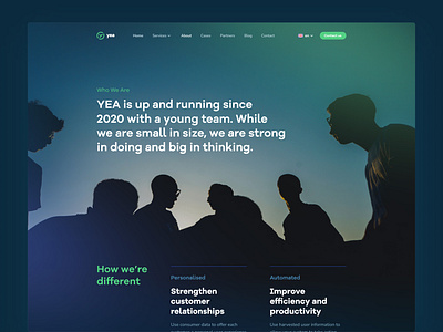About Us page for YEA Personalize about us branding design desktop flat graphic design illustration interfaces landing logo marketing minimal ui web website