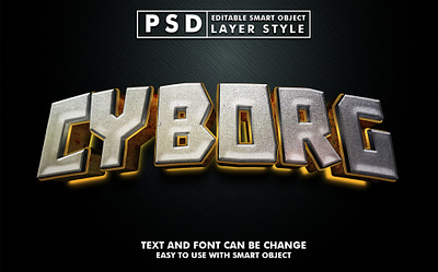 cyborg 3d realistic psd text effect 3d 3d text design editable text graphic design grunge illustration iron logo metal mock up psd psd text effect realistic silver smart object stone templat text effect texture