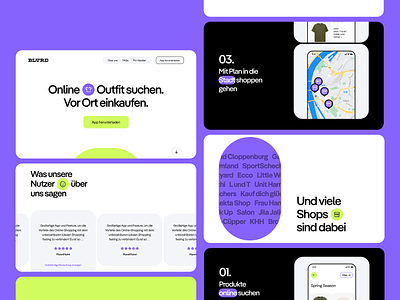 BLVRD Rebranding UI Map Concept | Fashion App Landing Page app landing page clean design fashion app hero header landing landing page minimal purple sections typography ui ui design ui map ux ux design web web design website