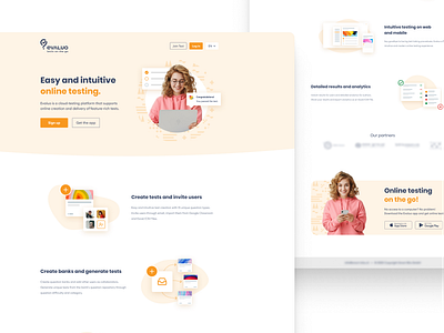 Evaluo - Landing Page (Complete Version) app design evaluo homepage landingpage logo orange quiz testing ui uiux ux web app website