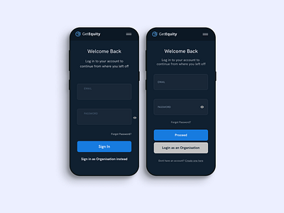 Getequity Mobile Login Screen Redesign app ui ux visual design