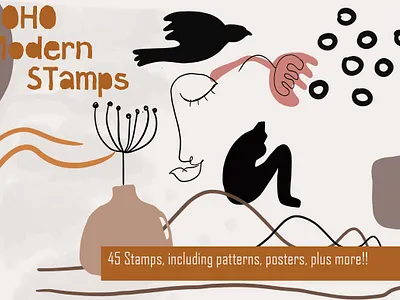 Boho modern elements abstract art add on boho design female illustrations illustration mldern art photoshop stamps