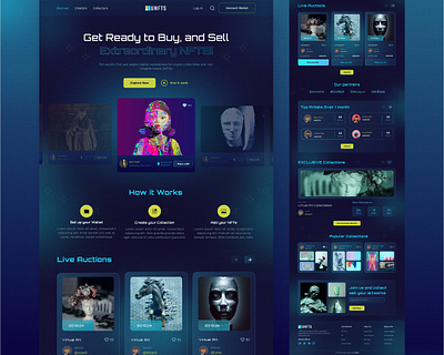 UNFT - NFT Marketplace Landing Page art attractiveui bitcoin bitcoin exchange blockchain cryptoart cryptocurrency dark ethereum ico landing modern neon nft nft art nft landing page design token trending uiux websitedesign