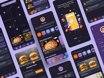 District ~ Deals Finder adobe xd app app design food illustration map ux violet