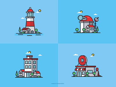 Public Facility Buildings - Small Illustrations. adobe illustrator daily icon design hello dribbble hello dribble icon design iconography illustration logo vector illustration