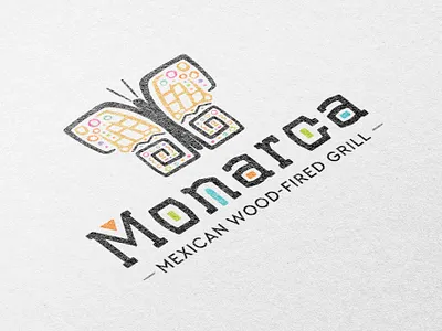 Monarca Restaurant Logo branding butterfly design grill icon illustration logo mayan restaurant wood fire