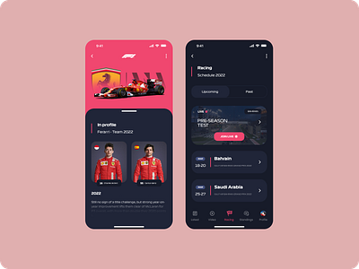 F1 Mobile App - Redesign iOS App Concept android app car circuit dark mode driver f1 ferrari formula1 ios iphone minimalist mobile app racing sport ui ux