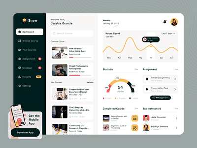 Snaw - E Course Dashboard class dashboard clean course course dashboard dashboard dashboard design dashboard ui design ecourse education dashboard ui uidesign uidesigner uiux uiux designer uiuxdesign userinterface