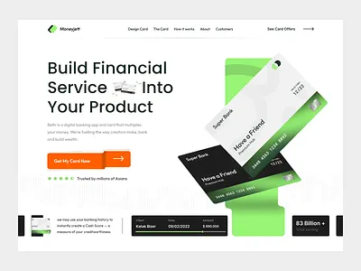 Moneyjett - Credit Card Landing Page bank bank card bank finance banking business card credit card debit card fintech fintech landing gradient card hero section interface money payment payment method uidesign webdesign website