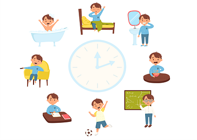 Illustrations for a children's educational book book boy child clock design illustration