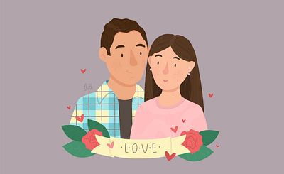 Couple Portrait for Valentine's Day boy couple design girl illustration love rose valentine