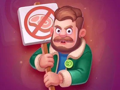 Slot Сharacter anger art casino character game green icon illustration meat mustache nft protest sign slot symbol vegan vegetables vegetarian