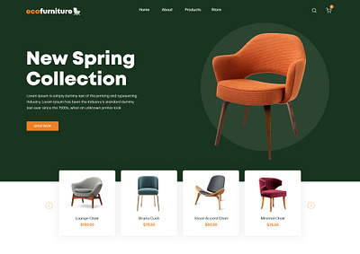 Furniture Shop Website branding creative design design development ecommerce design furniture furniture shop graphic design green design homepage design landing page minimal mockup shopping website ui website website design