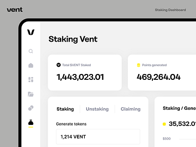 Vent App – Staking Dashboard bazen agency bitcoin blockchain crowdfunding crypto crypto platform crypto projects crypto wallet cryptoapp cryptocurrency dashboard design defi finance fintech investing mobile website design saas ui ux vent