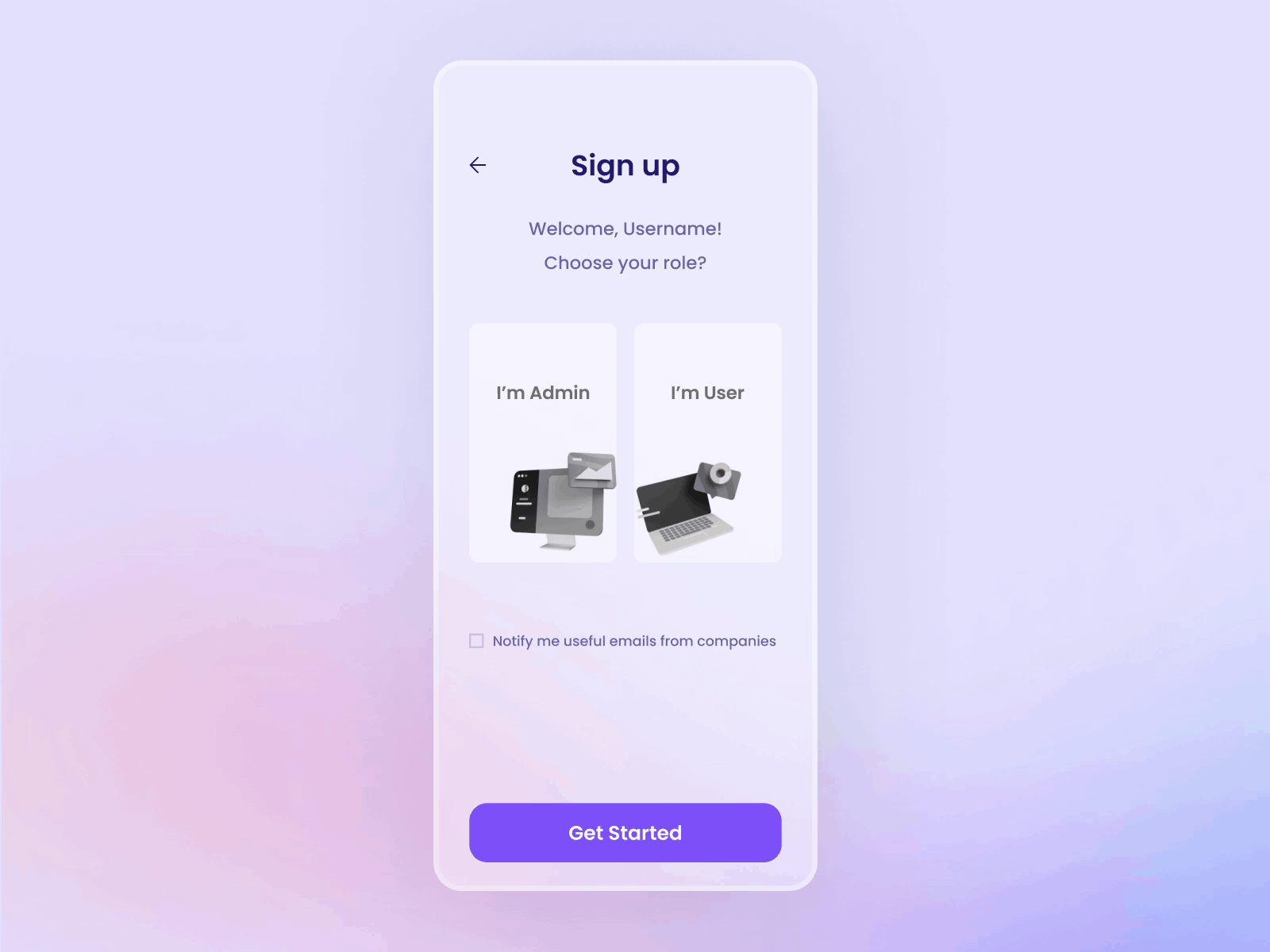 Sign up animation app avatar color design form gradiant onboarding product design roles sign up ui uidesign ux