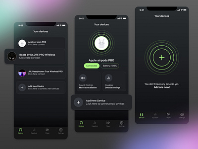 Wireless Headphones Mobile App 🎵 airpods headphones ios mobile app mobile design ui design wireless wireless headphones