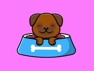 Cute Pug Dog On Food Bowl doggy