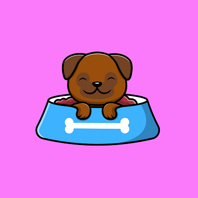 Cute Pug Dog On Food Bowl doggy