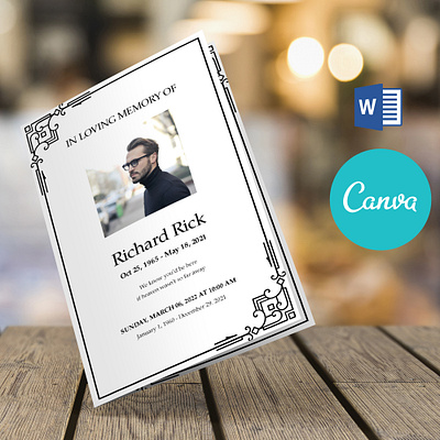 FREE Ornamental Funeral Program Template, Word & Canva canva funeral canva funeral template canva template design funeral booklet funeral brochure graphic design ms word template ornamental funeral word funeral