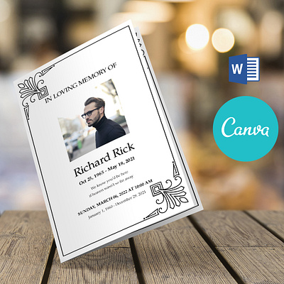 FREE Ornamental Funeral Program Template, Word & Canva canva funeral canva funeral template canva template design funeral booklet funeral brochure graphic design ms word template ornamental funeral word funeral