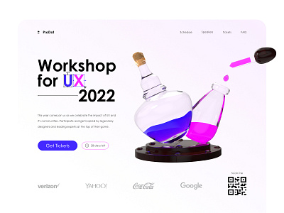 Workshop 🧪⚗️ 3d 3d art 3d illustration button clean conference convention copy copywriting font landing page minimal render summit test tube typeface typography ux writing workshop