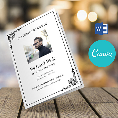 FREE Ornamental Funeral Program Template, Word & Canva canva funeral canva funeral template canva template design funeral booklet funeral brochure graphic design ms word template ornamental funeral word funeral