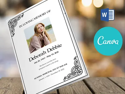 FREE Ornamental Funeral Program Template, Word & Canva canva funeral canva funeral template canva template design funeral booklet funeral brochure graphic design illustration ms word template ornamental funeral word funeral