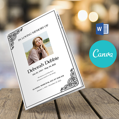 FREE Ornamental Funeral Program Template, Word & Canva canva funeral canva funeral template canva template design funeral booklet funeral brochure graphic design illustration ms word template ornamental funeral word funeral