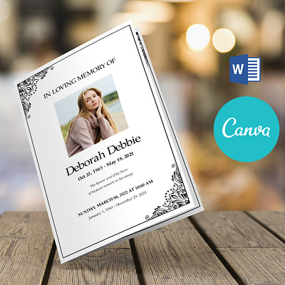 FREE Ornamental Funeral Program Template, Word & Canva canva funeral canva funeral template canva template design funeral booklet funeral brochure graphic design illustration ms word template ornamental funeral word funeral