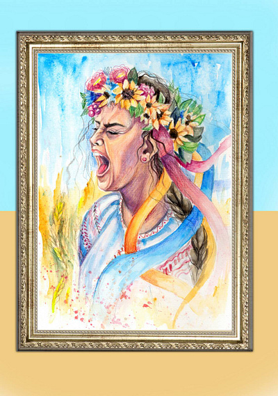 Pray for Ukraine, Ukrainian girl, watercolor painting, design hand painted handmade illustration painting ukraine