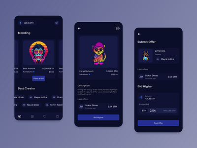 NFT App User Interface Design app btc crypto design eth figma graphic design nft nft app product design ui ui design uiux ux