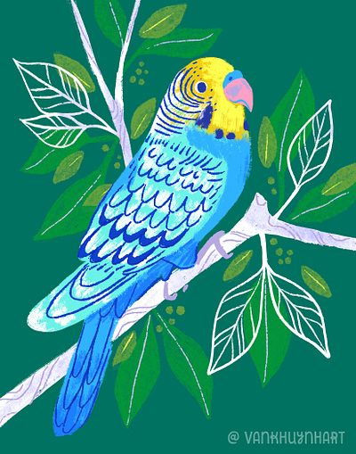 Parakeet art art licensing artwork bird digital art digital illustration digital painting illustration jungle parakeet placement illustration tropical