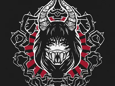 Spike girl horns illustration japaneese mask lineart procreate spike