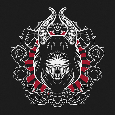 Spike girl horns illustration japaneese mask lineart procreate spike