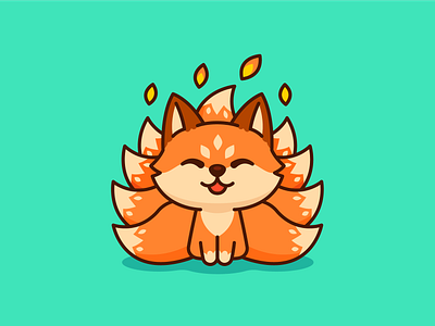 9 Tailed Fox 9 tailed fox animal branding cartoon character cute fire flat fox funny graphic design illustration japan kawaii kitsune logo mascot outline sweet vector