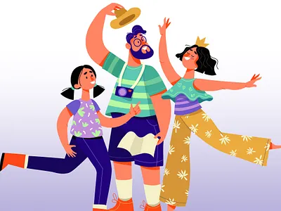 Happy tourists cartoon character character design design illustraion illustration trending vector