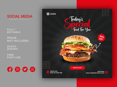 Food social media promotion and Instagram banner post design advertisement advertising banner business design discount editable fast food food marketing media modern offer online post poster promotion restaurant social template