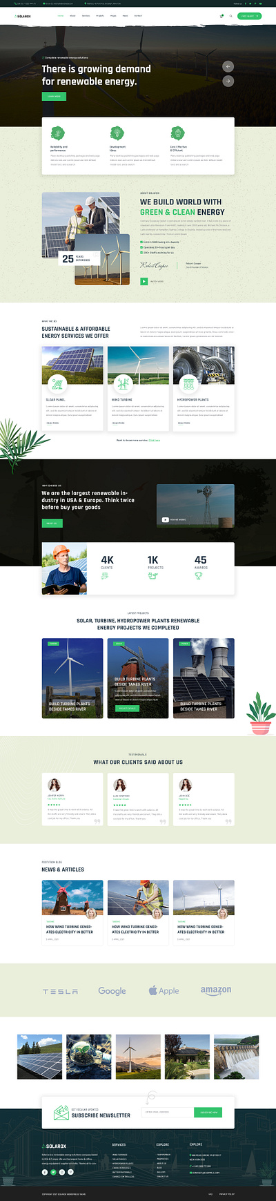 Solar power service business website template design flat solar web web design