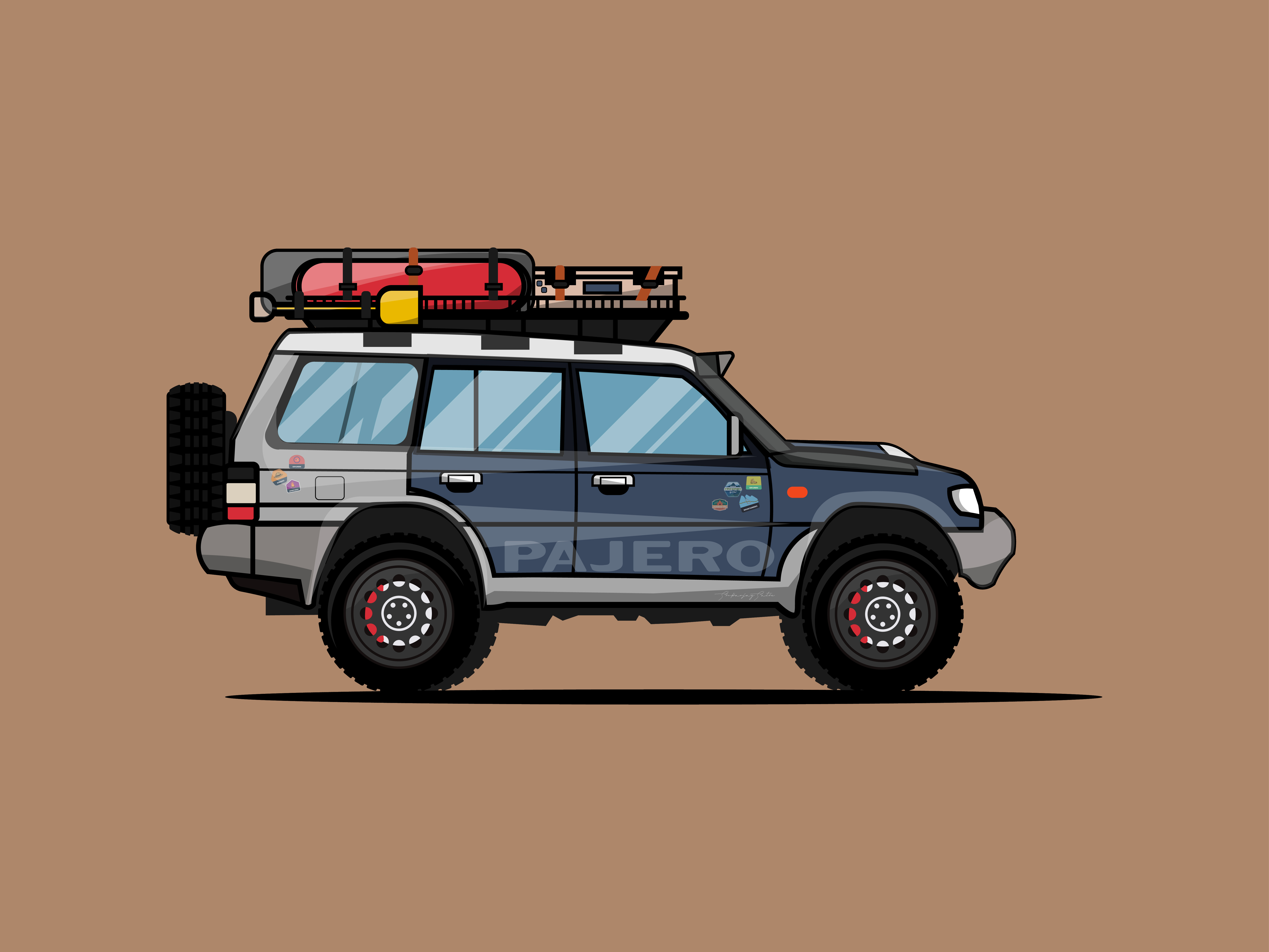 Mitsubishi Pajero SFX - Overlander illustration adventure branding car illustration cars graphic design hello dribbble hiking icon identity illustration logo merch design mitsubishi mitsubishi sfx overlander overlanderdesign print stickers trails