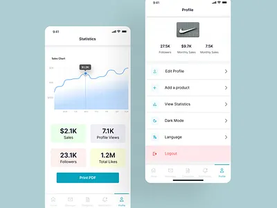 Business Profile and Statistics interface business design ecommerce interface statistics ui ux