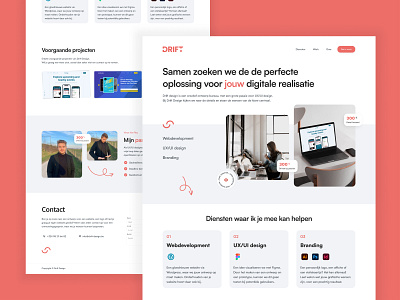 Drift Design - Desktop view about branding button contact creativeagency design header icon landingspage logo navigation profilepicture services ui vector web webdesign webdevelopment website work
