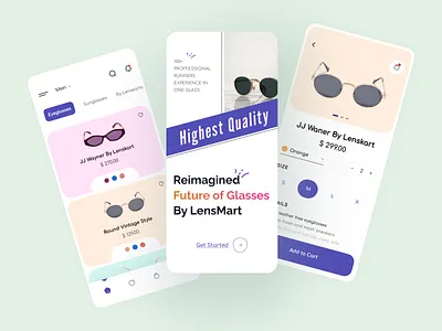 Sunglass Store E-Commerce App 2022 3d app clean design e commerce eye eyewear frame minimal onboarding plabon protector shopping sunglass uiux