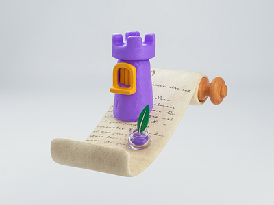 History Illustration 3d 3d art castle cinema4d clean colorful cute design history icon illustration ink minimal note paper quill render scroll ui