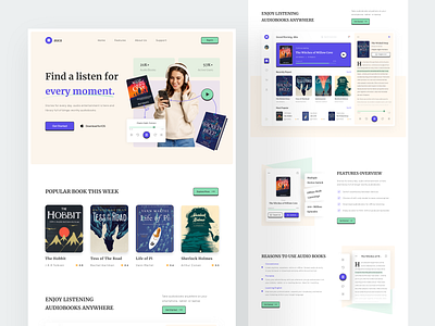 Auca - Audio Book Landing Page audio book book book app book website clean design exploration fun landing landing page landing page design landingpage music simple ui uidesign web web design website website design