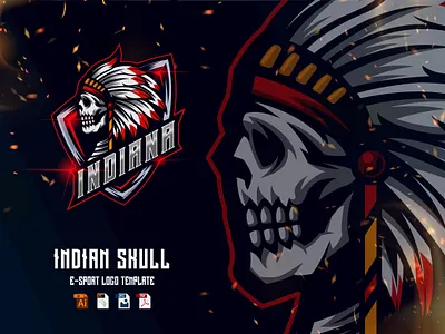 Indian Skull E-Sport Logo Design Vector Graphic american brad chieftain design esport graphic design illustration indian logo skull sport template vector