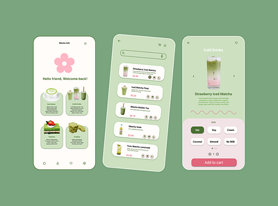 Sakura Matcha Cafe app cafe design food app green tea kawaii matcha mobile app mobile design mobile ui sakura shop snack ui ux