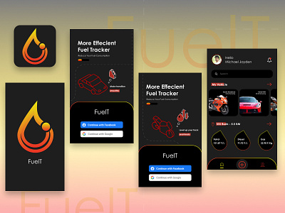 FueI Tracker Mobile App application bike branding car creative design digital fuel fun graphic design illustration mobile prakash130 track tracking ui uiux ux vector vehicle