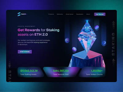 Crypto Staking Landing Page blockchain crypto investment crypto landing page crypto staking dark ui defi defi landing page finance fintech landing design product design staking staking crypto web design web3 website design