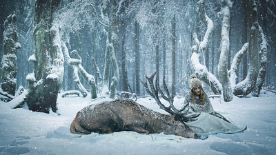 Winter's tale deer deer and girl marjan ivkovic photo manipulation photoshop photoshop art serbian designer tale winter