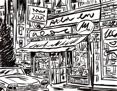 Abandoned City black and white sketch city digital ink old downtown procreate sketch store front urban